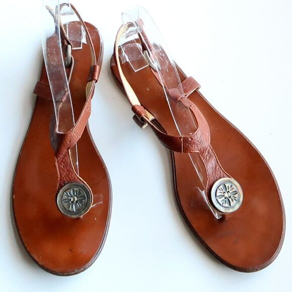 Isabella Fiore Brown Italian Leather Thong Sandals Flat Summer Shoes Size 8.5 - Picture 1 of 15